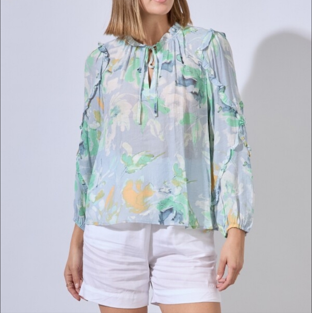 Zac & Rachel Floral Ruffle Blouse, Size M